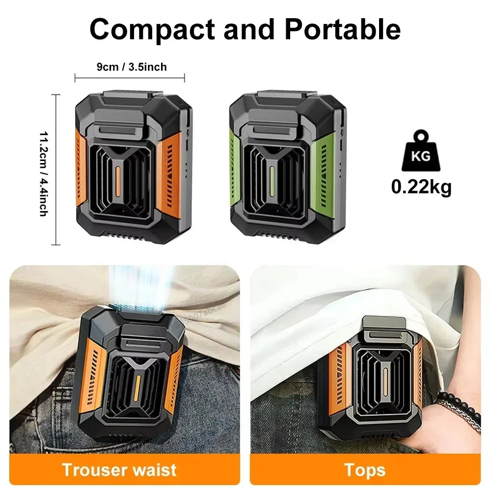Personal Belt Clip Fan Portable Power Bank Flashlight Wearable Fan Hanging Neck Fan for Outdoor Works Hiking Camping