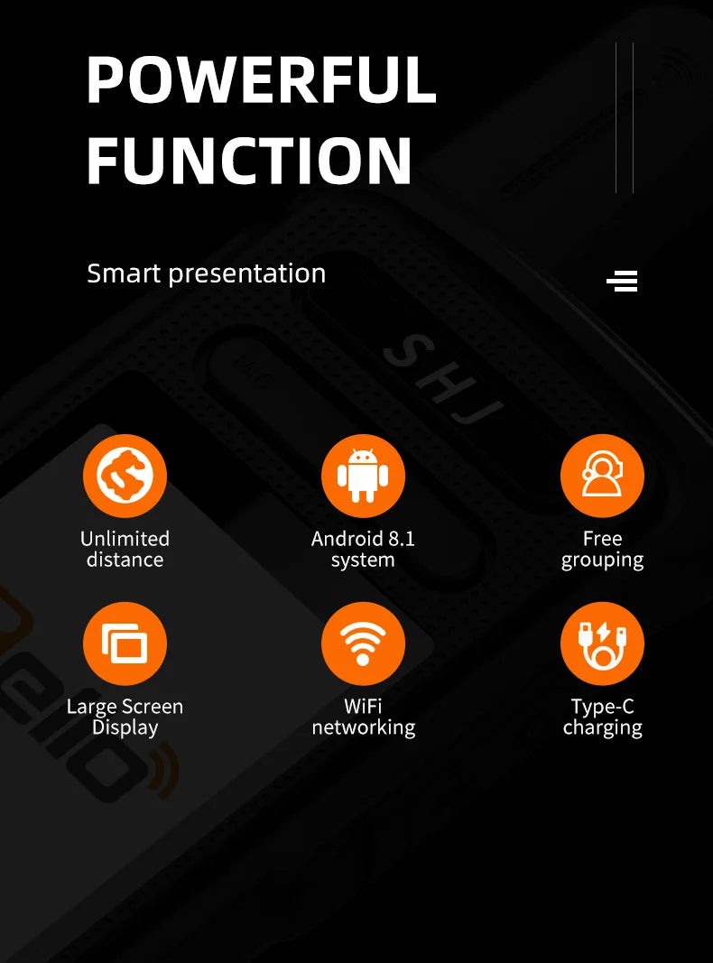 Zello POC Radio 2.4" Android 8.1 Smart Walkie Talkie, 4G SIM/WiFi, 100-Mile Long Range, Bluetooth Handheld Radio