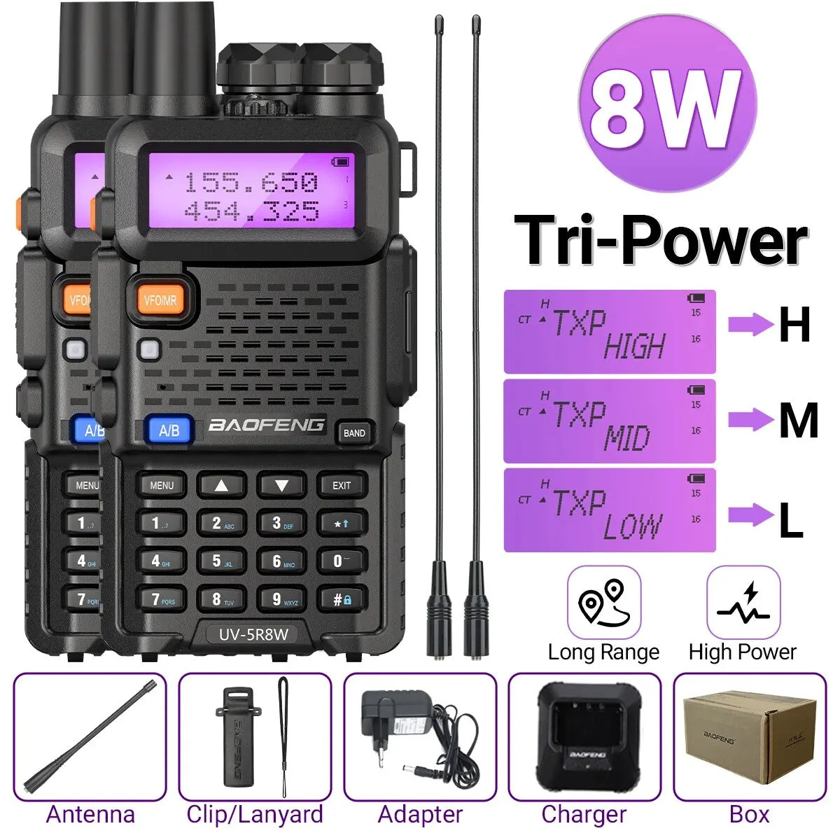 1/2PCS Baofeng UV 5R 5W 8W Walkie Talkie Ham CB Radio Long Range Dual Band VHF UHF FM Transceiver Two Way Radio UV5R K5 Plus
