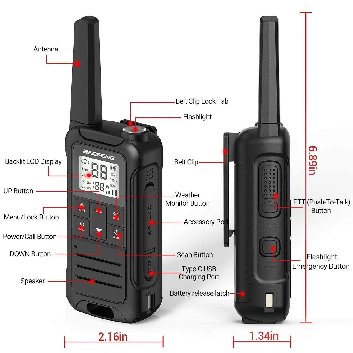 2pcs Baofeng F22 Kids Walkie Talkie Rechargeable Type-C Ham Radio Electronic Toys Birthday Gift Children