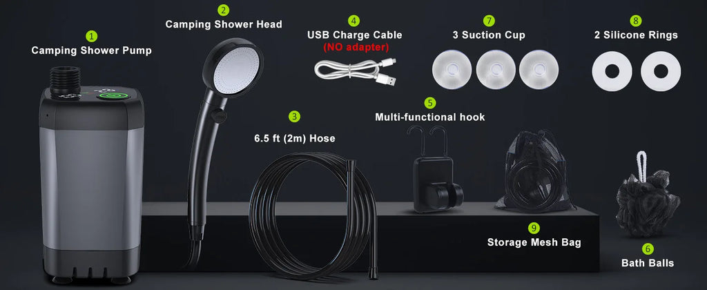 Portable Camping Shower Set Rechargeable Pump 6000mAh Outdoor Shower Kit with 20L Foldable Bag for Travel RV Garden Hiking