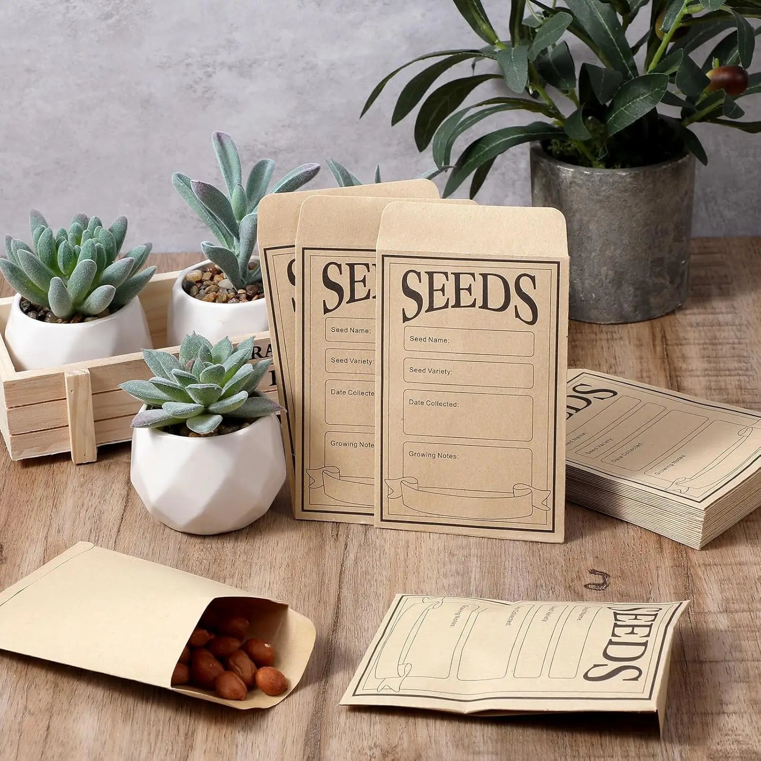 100/200PCS Brown kraft Paper Seed Packets Self-adhesive Storage Seed Coin Bags Envelopes for Plant Flower Vegetable Collection