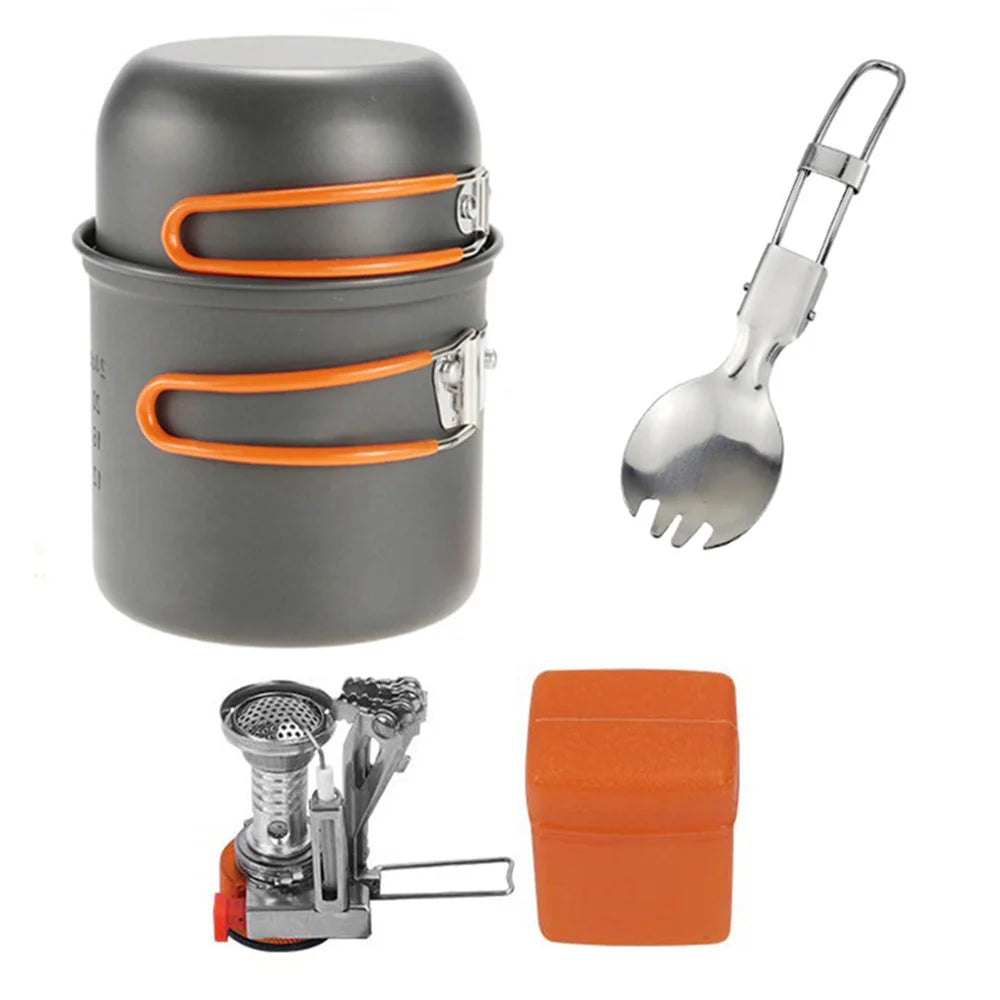 Camping Cookware Kit with Stove Outdoor Cooking Set  Outdoor Pot Travel Tableware Kitchen Hiking Picnic BBQ