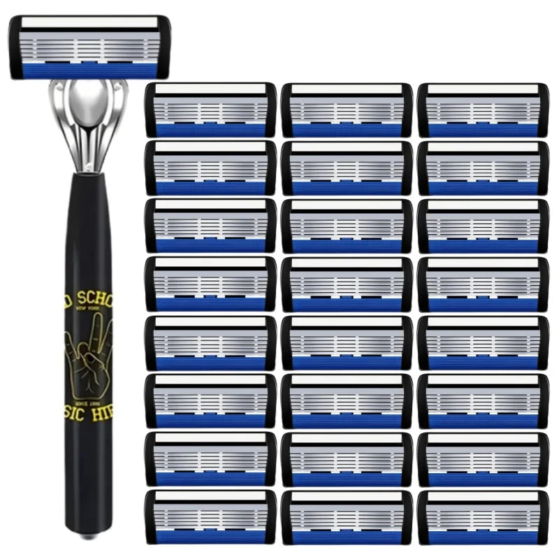 Classic men's shaver, non slip handle, stainless steel blade, economical and practical, 6-layer manual shaver blade