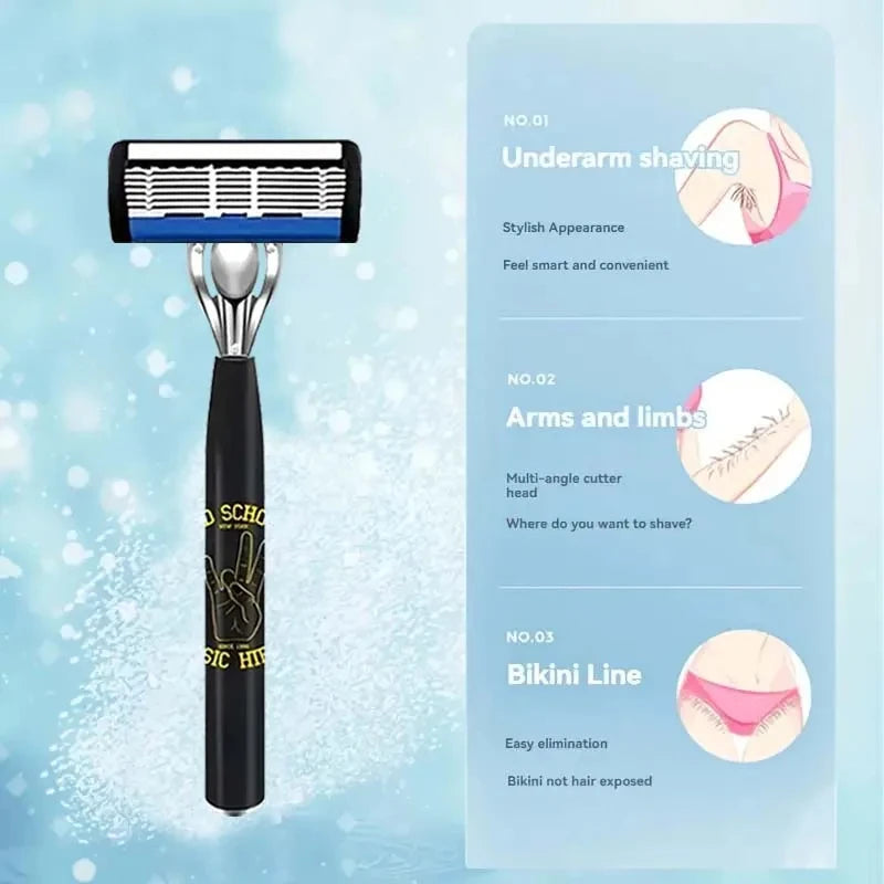 Classic men's shaver, non slip handle, stainless steel blade, economical and practical, 6-layer manual shaver blade