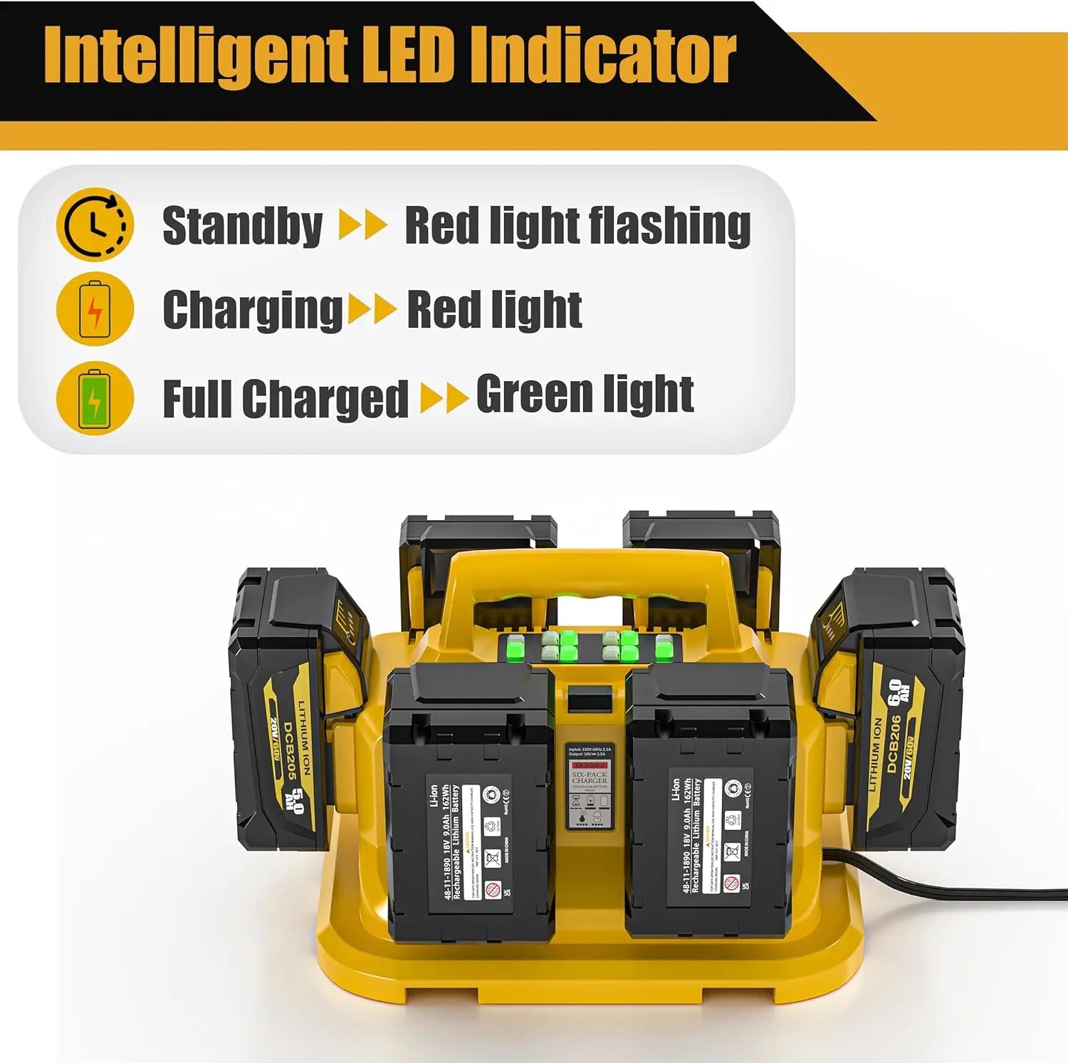 6-Ports for Dewalt Battery Charger, 20V/60V Battery Charger,