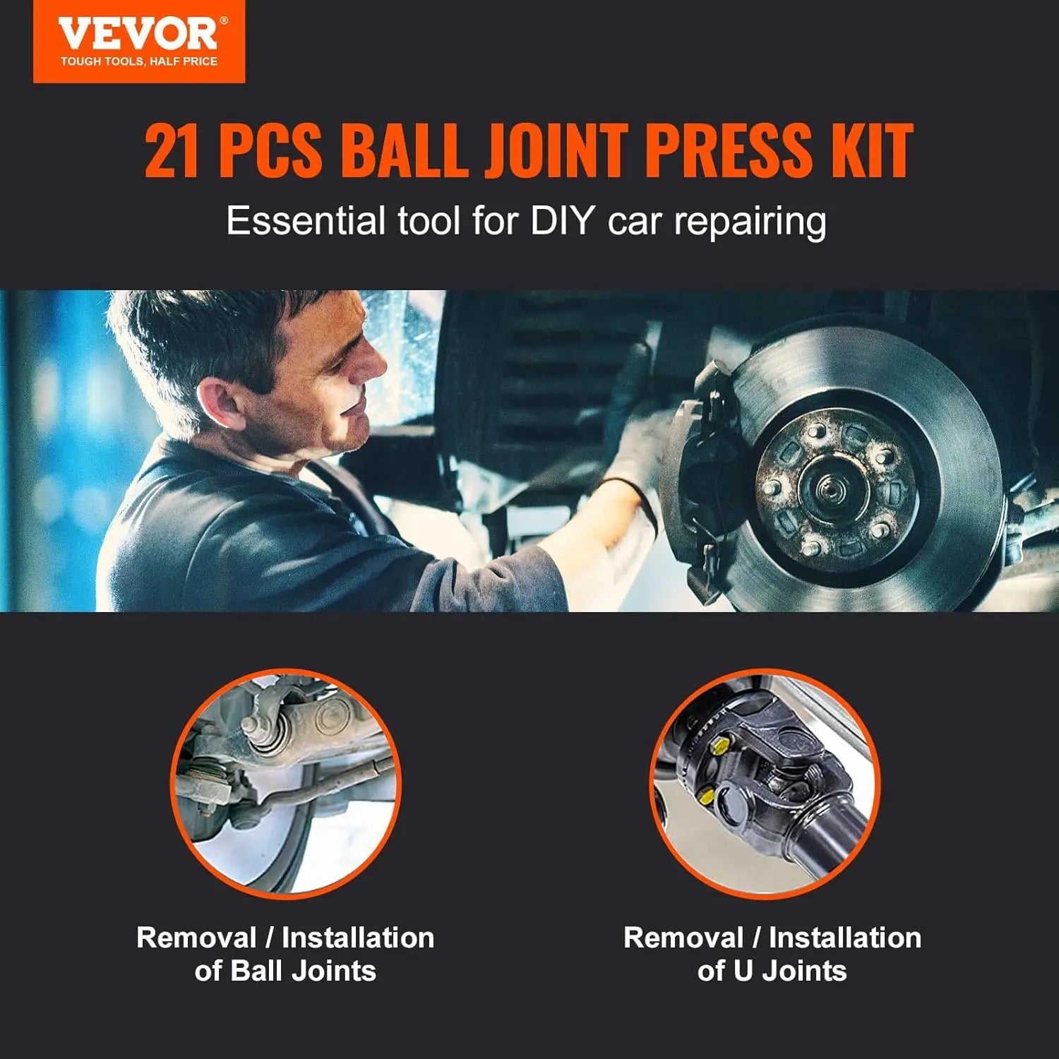 VEVOR 21-Piece Ball Joint Press Kit, Heavy Duty C-Press Tool for Most 2WD/4WD Cars, Automotive Repair