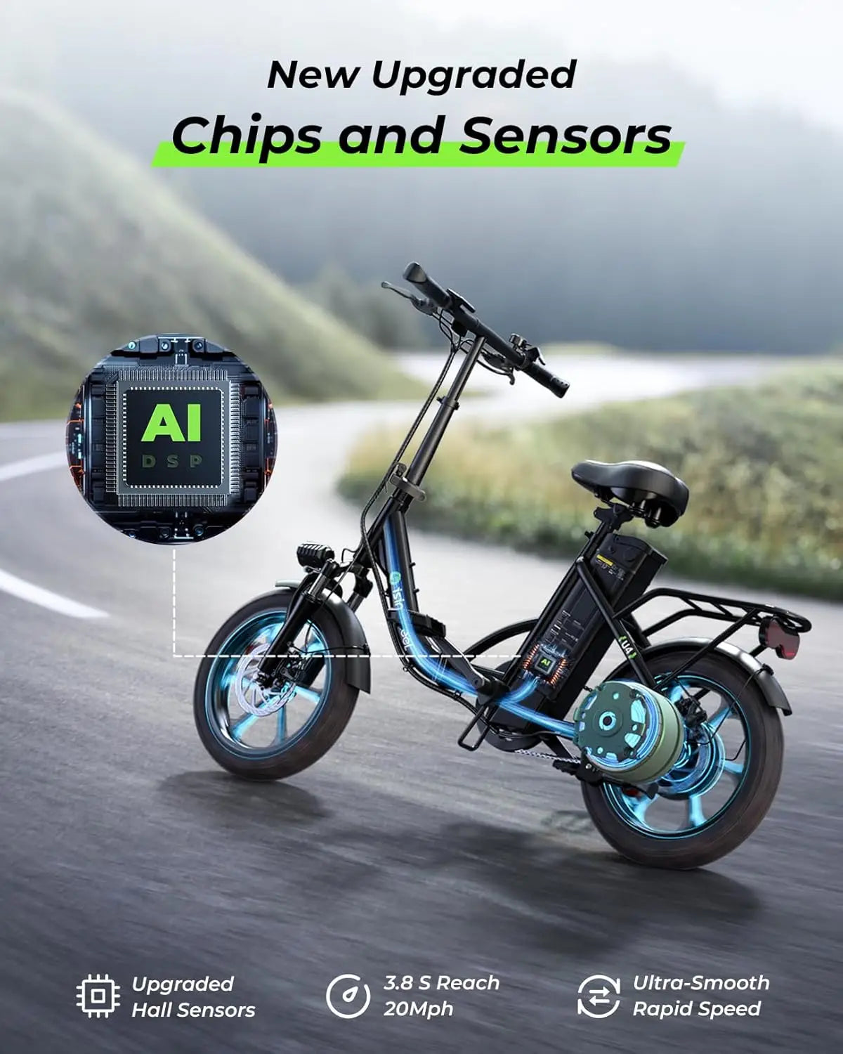 U4 16" Folding Electric Bike for Adults, 750W Peak Motor with Max 55Miles PAS Range & 19MPH EBike