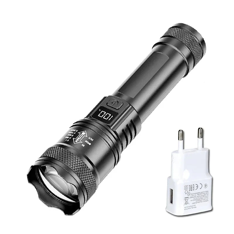 Ultra Bright LED Flashlight 2000LM Type-C Rechargeable Long Range Zoom Tactical Torch Outdoor Emergency Camping Fishing Lantern