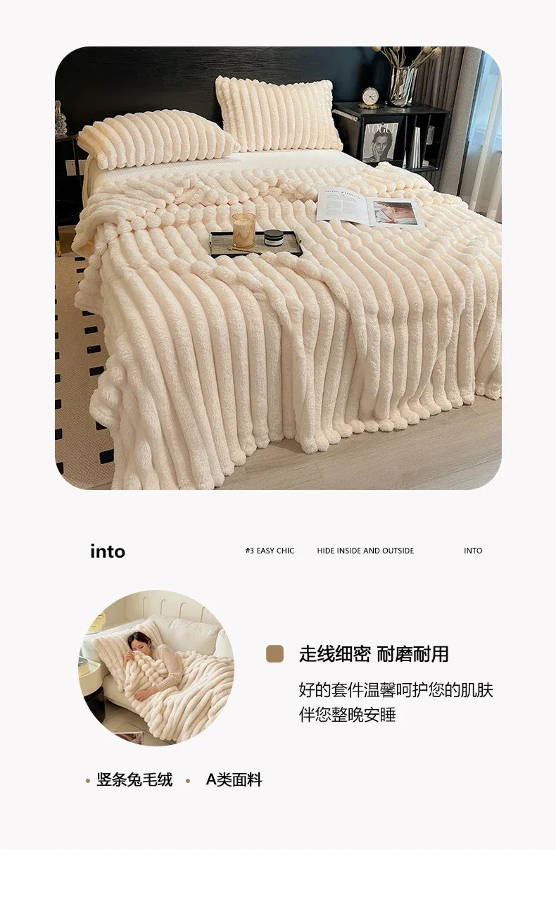 New Artificial Rabbit Plush Autumn Warm Blankets for Beds Soft Coral Fleece Sofa Throw Blanket Comfortable Thicken Bed Sheet