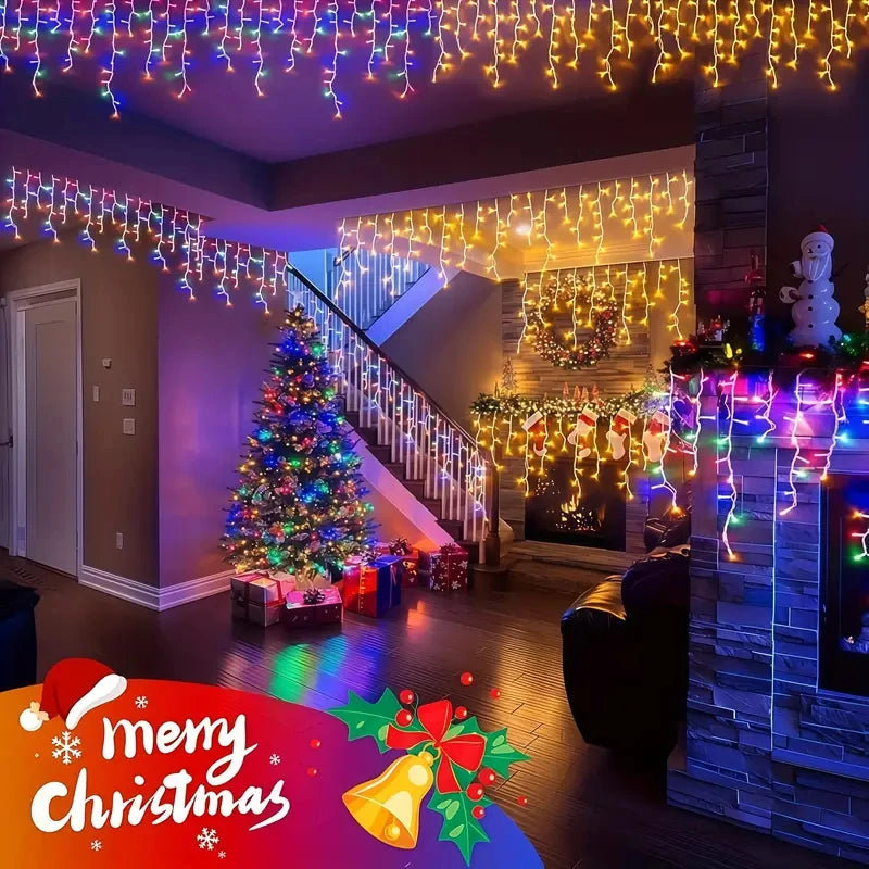 Solar LED Eaves Icicle String Lights 8 Lighting Modes Outdoor Waterproof Christmas Decorations Fairy Lights for Yard Garden