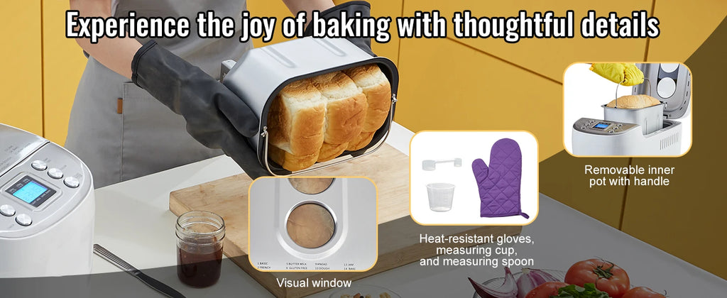 SucceBuy 3 LB Bread Maker 15-in-1 Dough Machine Nonstick Ceramic Pan Automatic Bread maker with Gluten Free Setting