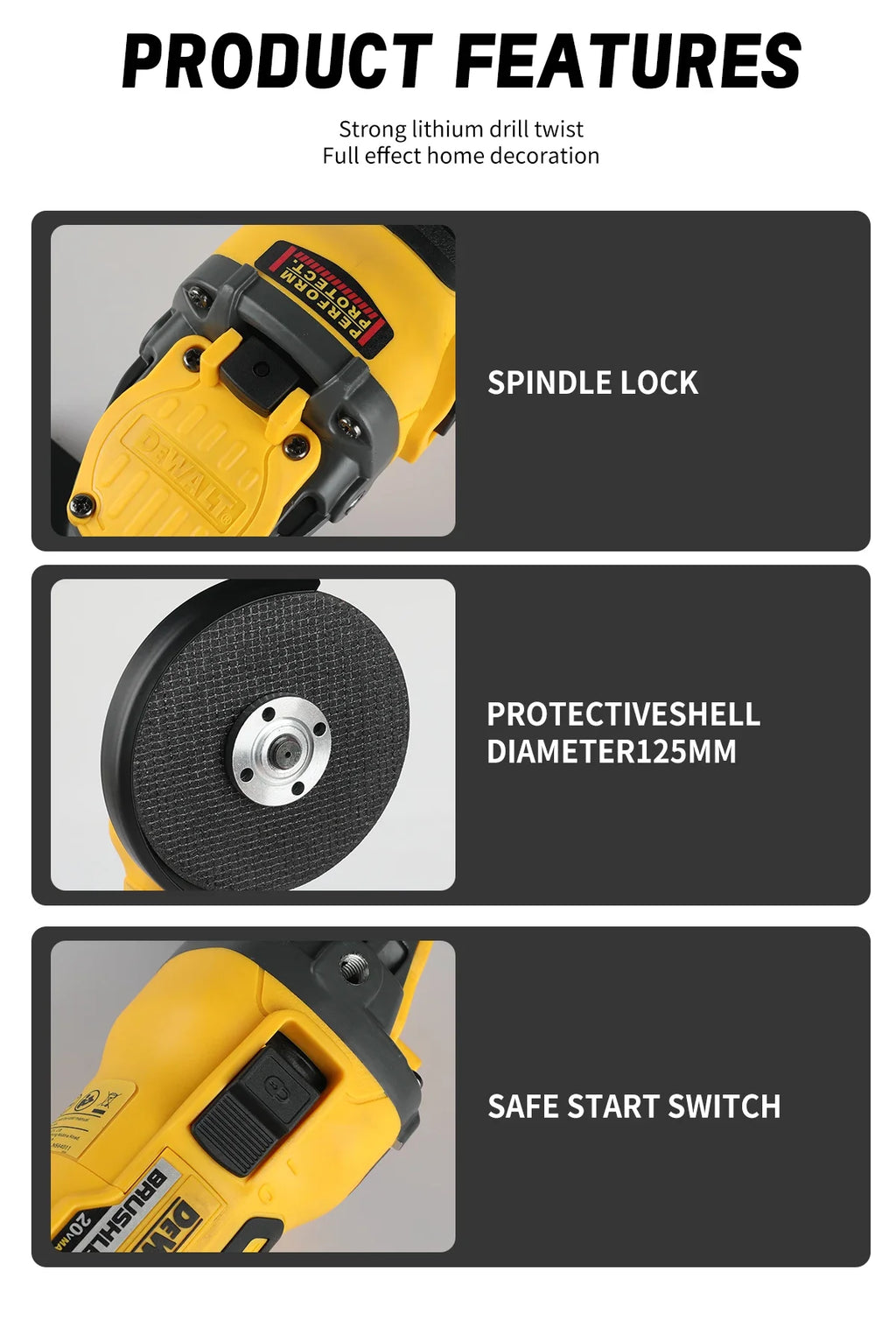 DEWALT DCG409 125mm Flat Head Angle Grinder Bare Machine Tool Cutting Machine 20v grinder  Brushless Tools