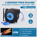 SucceBuy Retractable Extension Cord Reel 30FT Lighted Triple Tap Outlet 10 Amp Circuit Breaker 4.5FT Lead-in Cord Electrical Use