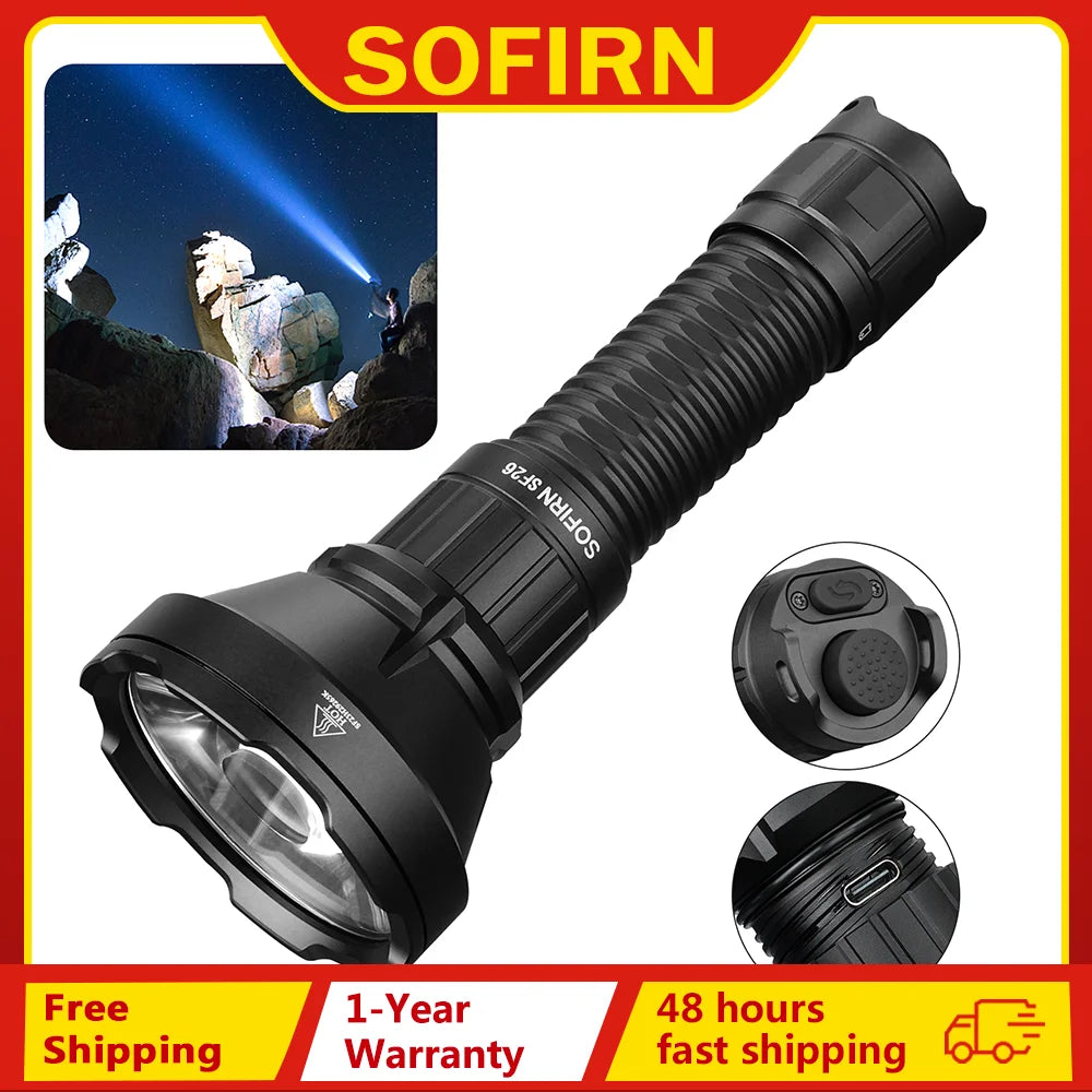 Sofirn SF26 21700 Tactical Flashlight 2000lm 964m Long-Range USB C Rechargeable Torch with Double Tail Switch IPX-8