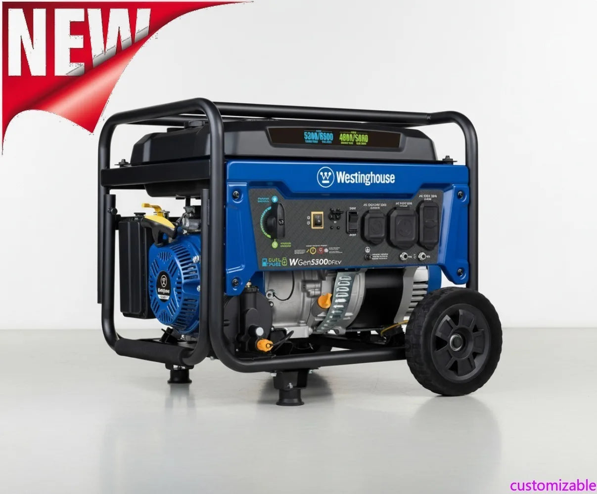 6500W Dual Fuel Portable Generator with CO Sensor, 30A RV & Transfer Switch Outlets, 14.5H Runtime