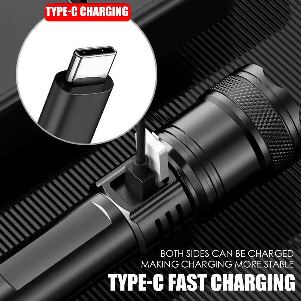 Super Powerful LED Flashlight Battery Display USB Rechargeable Light Telescopic Zoom Torch Lamp Outdoor Camping Fishing Lantern