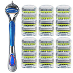 Men's manual safety razor, equipped with precision 5-layer stainless steel blades and ergonomic metal handle, 4-20 replacements