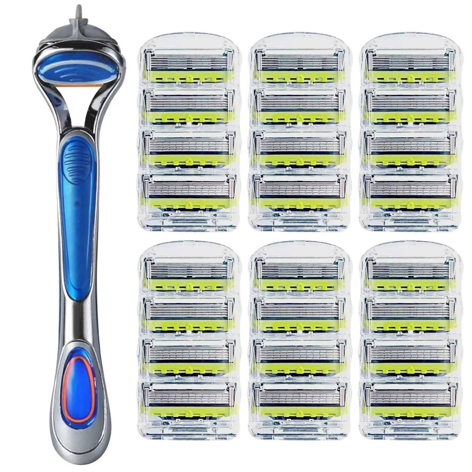 Men's manual safety razor, equipped with precision 5-layer stainless steel blades and ergonomic metal handle, 4-20 replacements