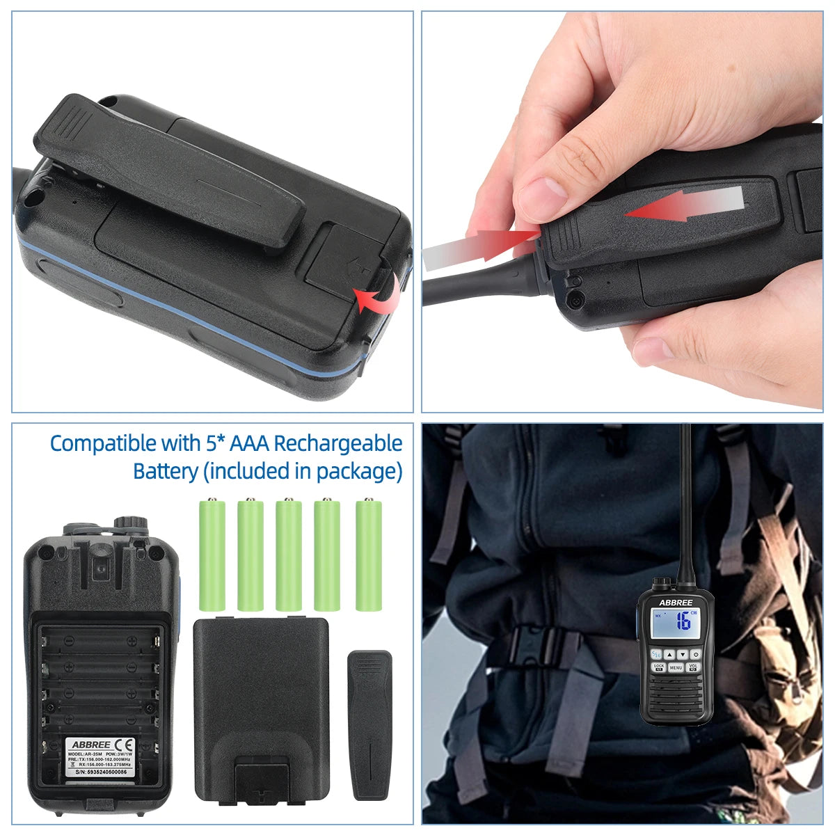 ABBREE AR-25M Marine Radio Transceiver IP67 Floating Waterproof Handheld VHF Walkie Talkie Amateur NOAA Two Way Radio For Fish