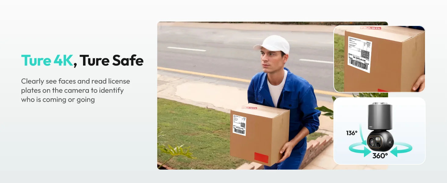 Botslab 4K wifi security cameras Color Night Vision Solar WiFi  home surveillance cameras 360° PT AI Recognition AutoFocus