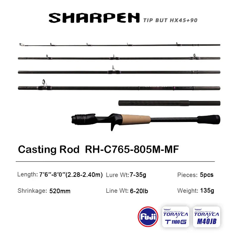 PURELURE SHARPEN Travel Soft Lure Long Spinning and Casting XF/MF Action Rods FUJI Components Bass Pike Rod Fishing Rod Reel
