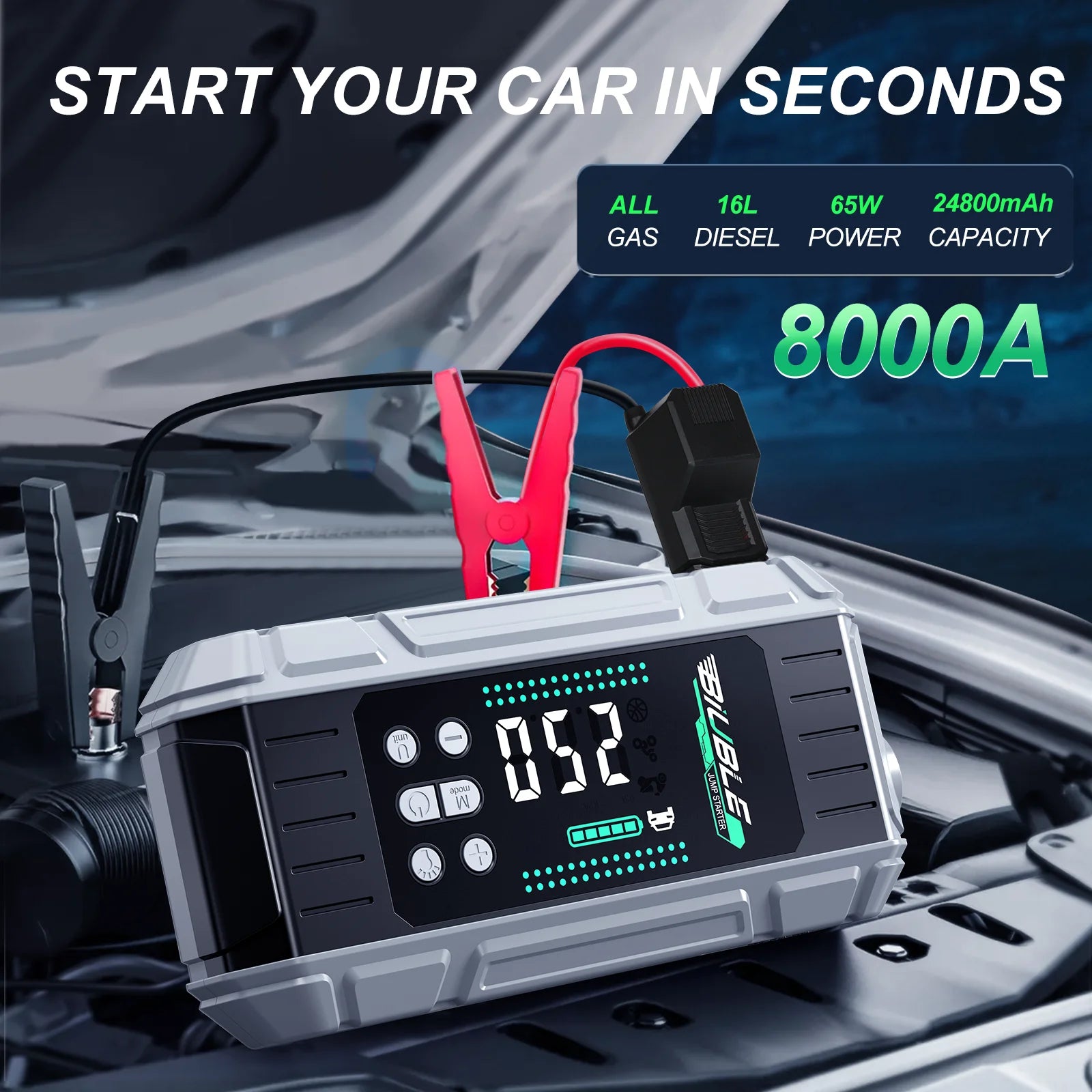 8000A Car Jump Starter & Air Pump 150PSI Air Compressor Power Bank For 12V Car Emergency Booster Starter Starting Device