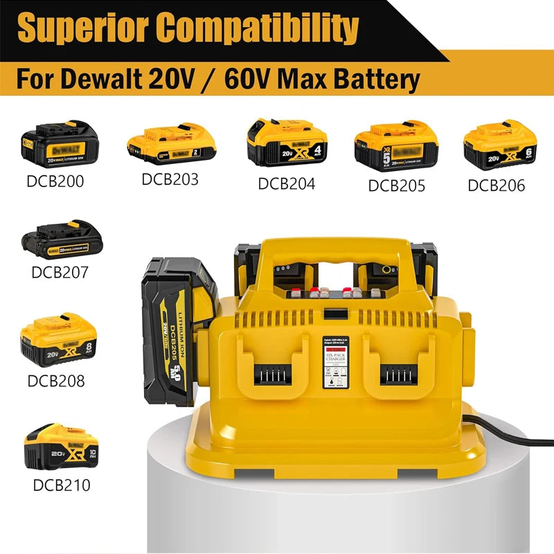 6-Ports for Dewalt Battery Charger, 20V/60V Battery Charger,