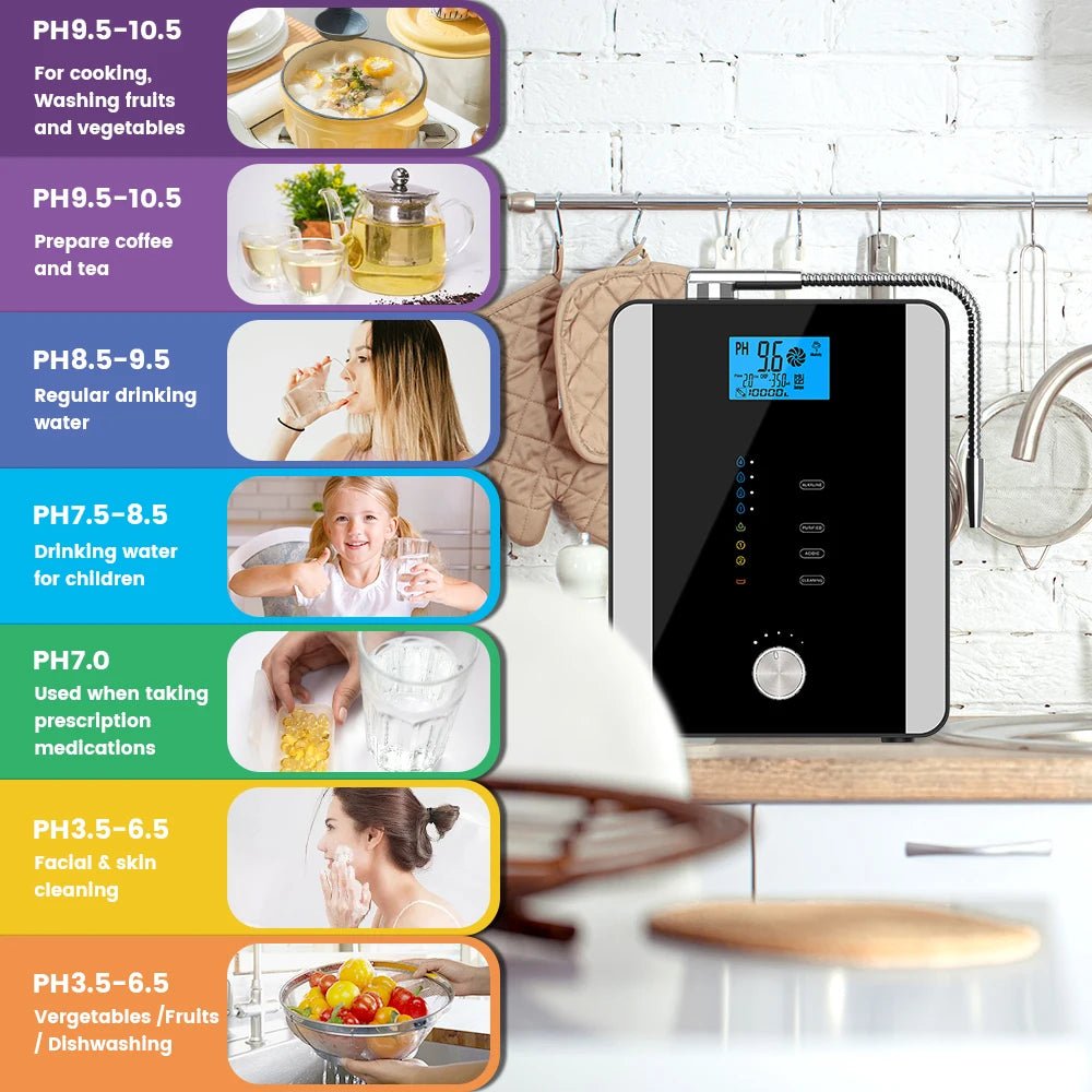 CAWOLO Alkaline Water Ionizer Machine PH Water Device Alkaline Water Dispenser 11 Plates Platinum Coating Alkaline Water Ioniser