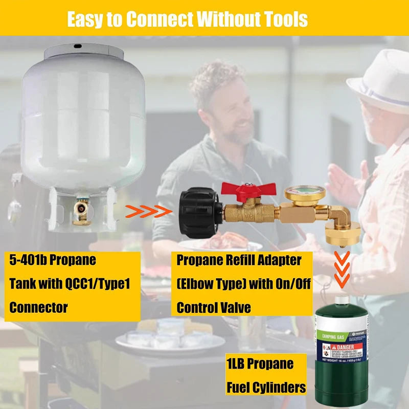 Propane Refill Elbow Adapter With Tank Gauge, 2025 New Propane Refill Adapter For 1 Lb Tanks, Propane Tank Refill Adapter