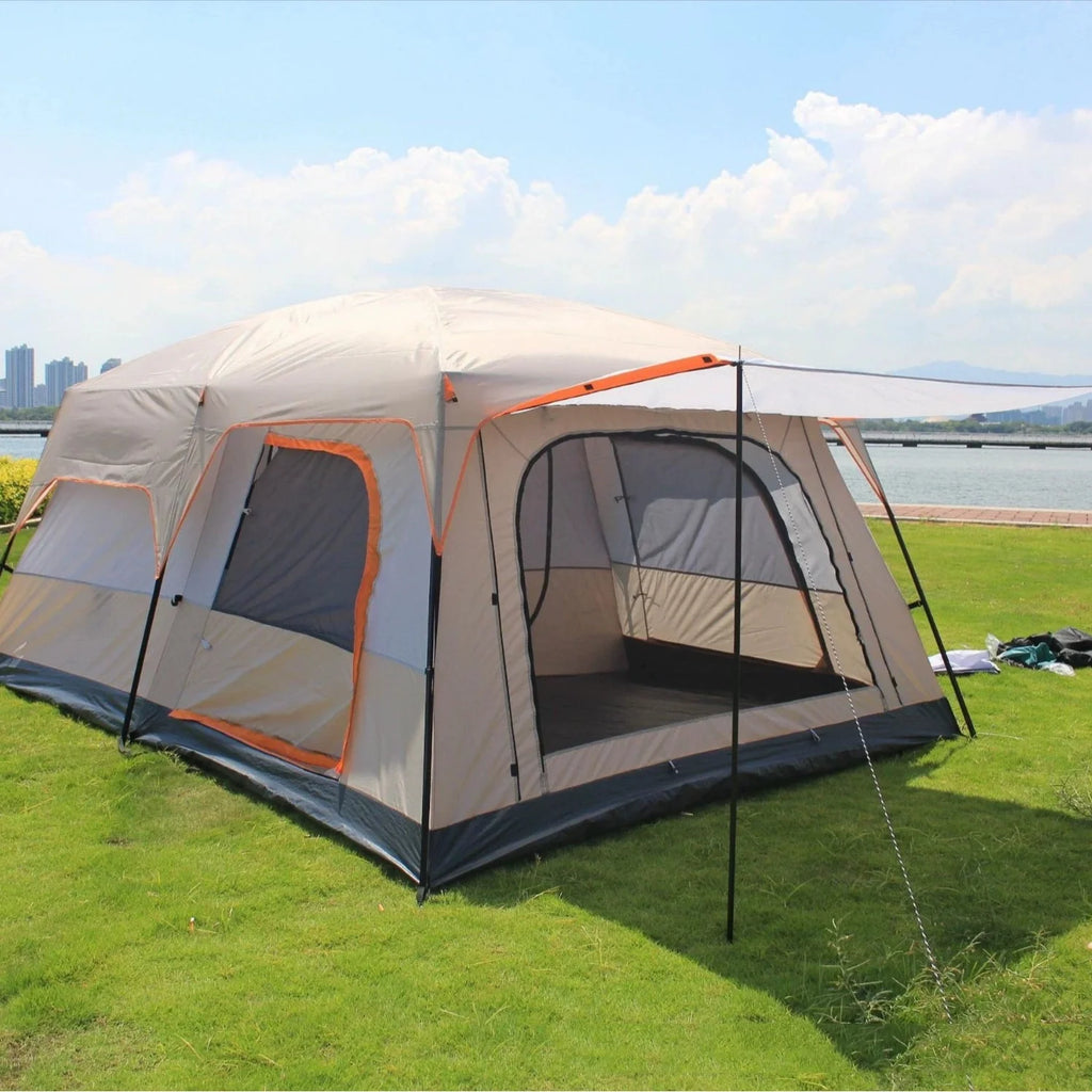 5-8/8-12 Person Outdoor Canopy Tent, Two Bedroom One Living Room Large Tent Mosquito Proof Skylight Family Travel Outing Equipm