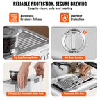 SucceBuy Espresso Machine with Grinder 15 Bar Semi-Automatic Espresso Coffee Maker with Milk Frother Steam Wand