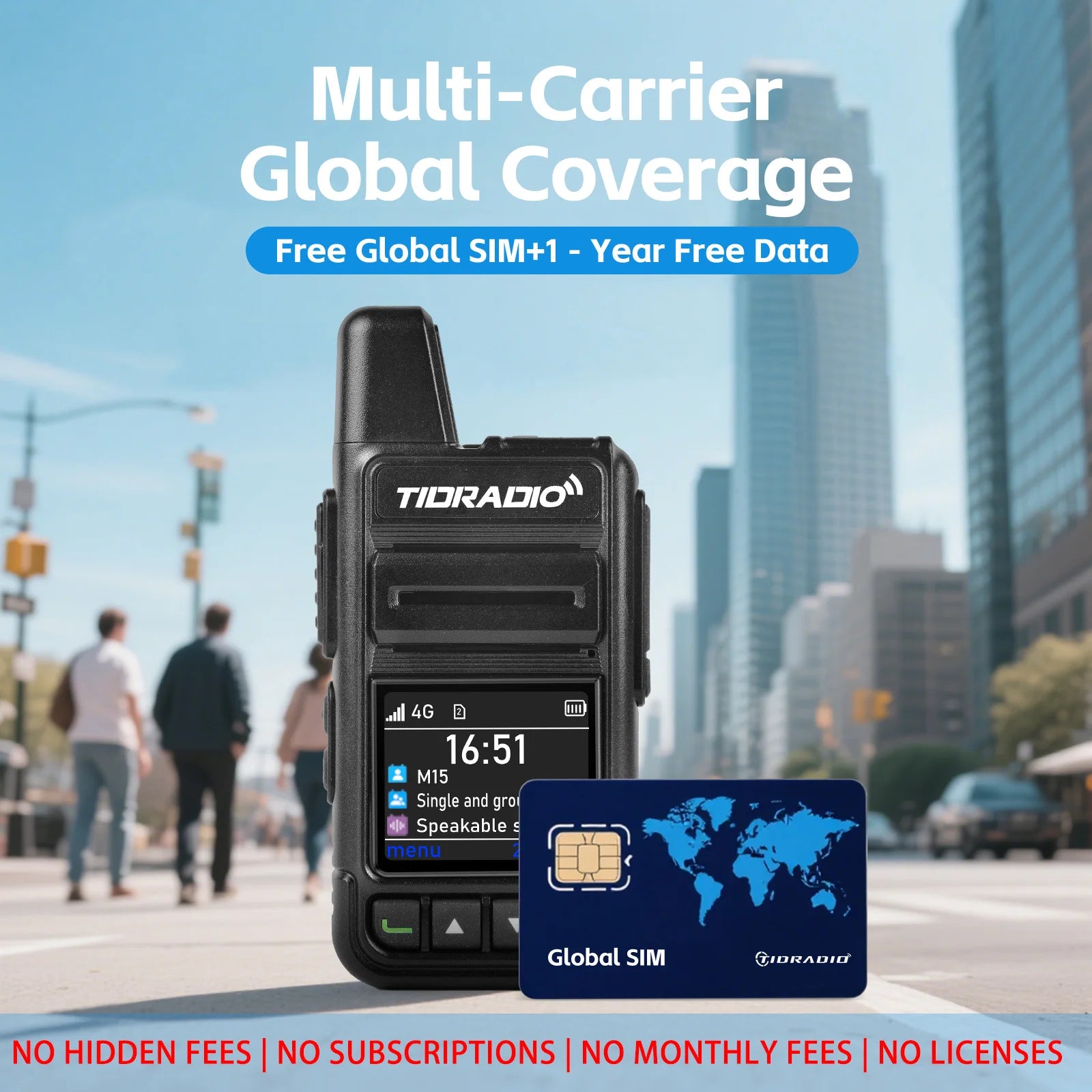 TIDRADIO TD-M15 Global signal POC Radio with 1 Year Sim Card Walkie Talkie Long Range 4G 5000 Miles for Hiking and Camping