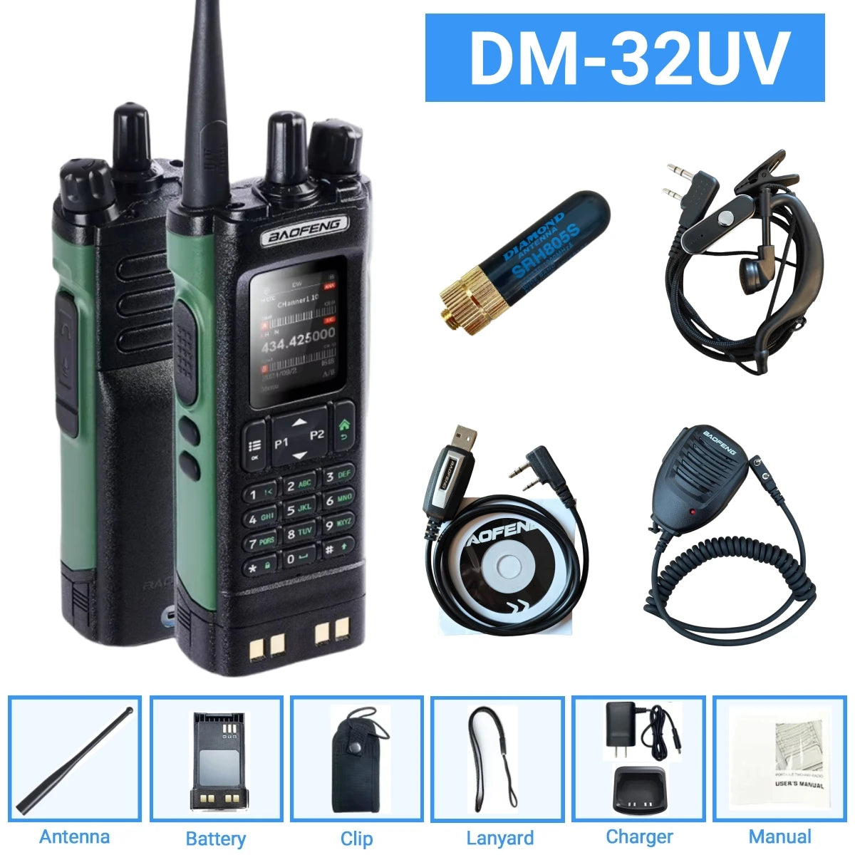 DMR GPS 10W DM-32UV BAOFENG DM32 Walkie Talkie Multi Band TDMR Dual Time Slot Wireless Copy Frequency Type-C AM/FM Two Way Radio