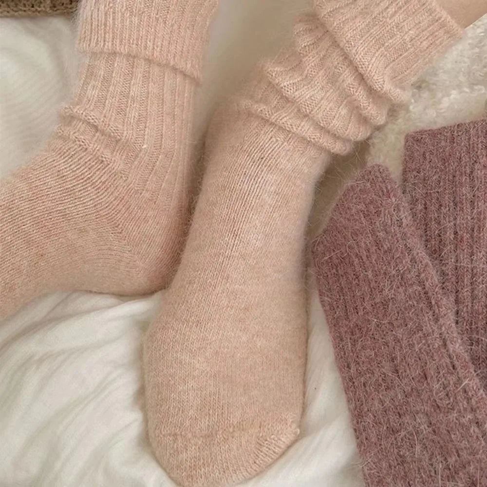 Winter Thick Warm Women's Cashmere Wool Socks Japanese Harajuku Style Solid Color Long Thermal Fashion Sox for Ladies