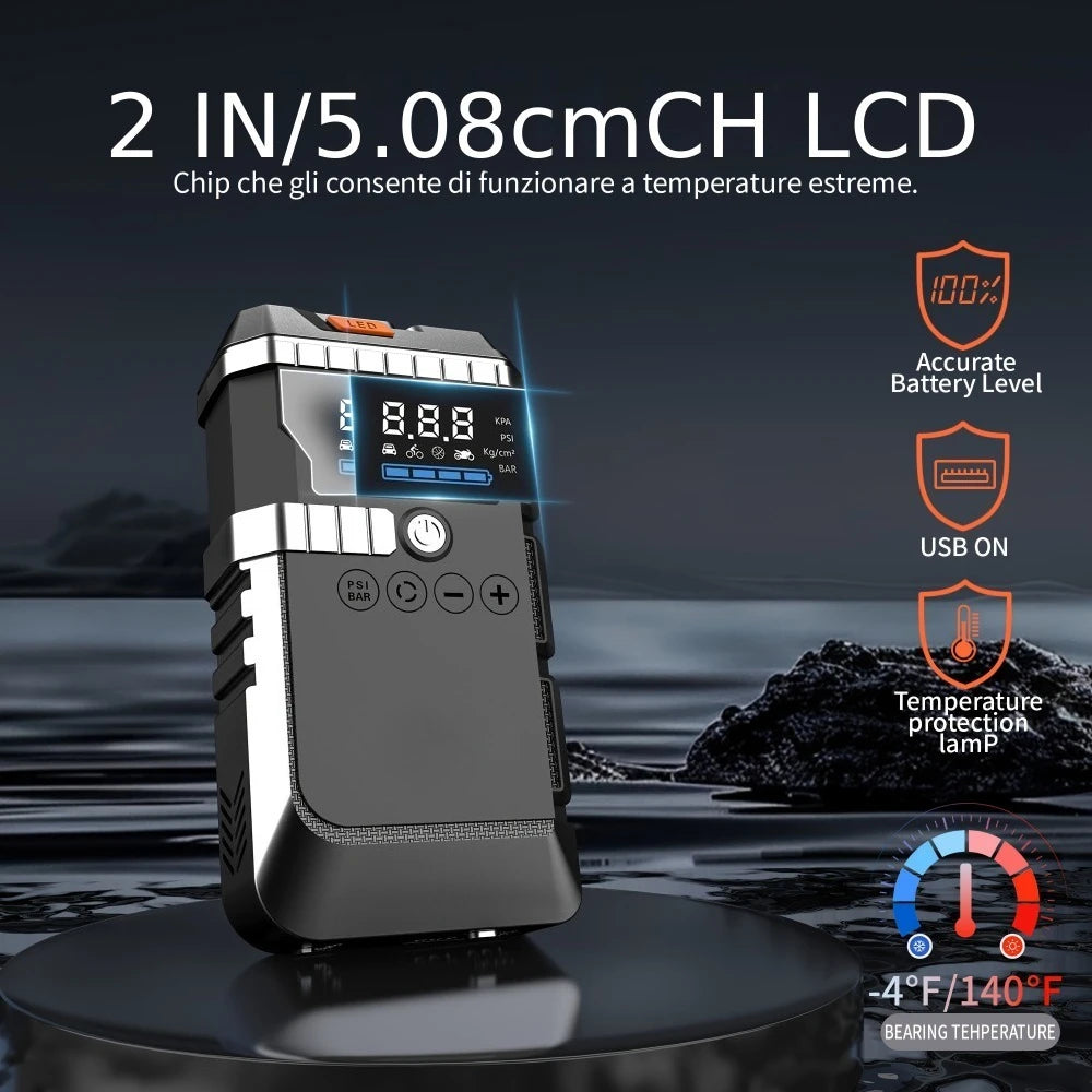 Car Jump Starter with Air Pump 3000A Peak Starter Box 150PSI Digital Tire Inflator Car Battery Jump Starter With Air Compressor