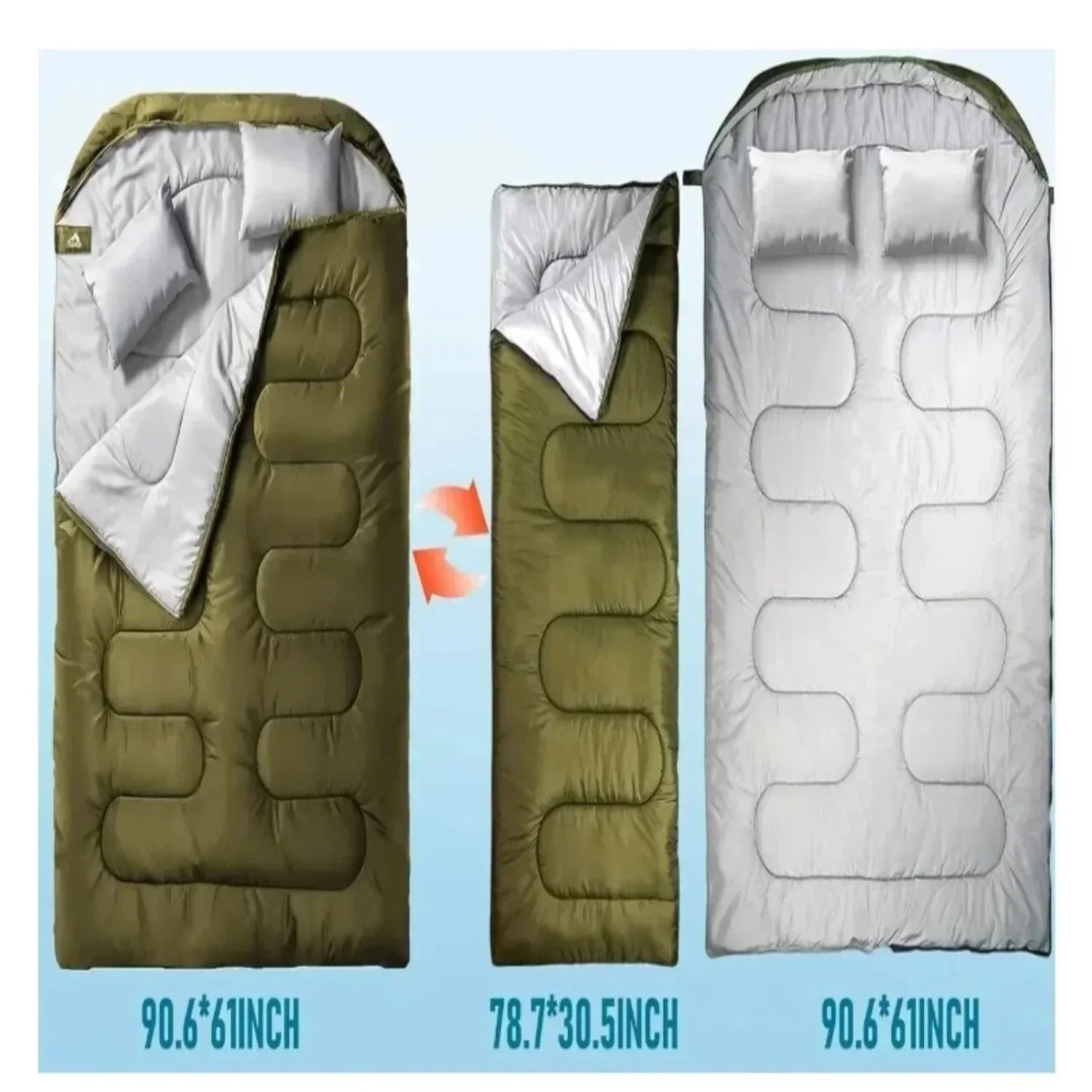 Double Sleeping Bags for Two Adults - With Pillow, All-Season, Cold Weather, Keep Warm
