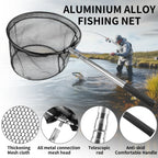 Fishing Landing Net Aluminum Alloy Durable Telescoping Extend to 190cm/130cm/55cm Folding Mesh Safe Fish Catching Releasing