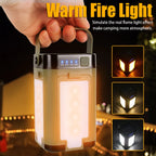 Solar Rechargeable LED Camping Lamp 4 Leaf Foldable Tent Lamp Warm Fire Atmosphere Lamp Outdoor Emergency Lighting Torch Lantern