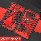 7/12/18/20/24PCS Set Professional Manicure Set Kits Stainless Steel Fingernail Toenail Clippers Set with Leather Portable Case