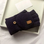 1 Pair Knitted Flip Gloves Wool Gloves Exposed Finger Thickening Winter Warm Touch Screen Fingerless Gloves