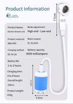 Portable Rechargeable Outdoor Shower Handheld Compact Design Gentle Flow for Car Washing Gardening Bathing Camping Travel
