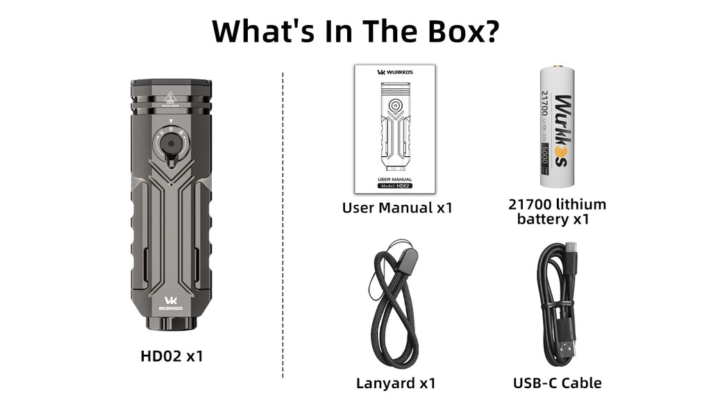 Wurkkos HD02 Shipped locally for lightning-fast delivery LED Camping Lamp Hunting Hiking Searchlight with Rechargeable Battery
