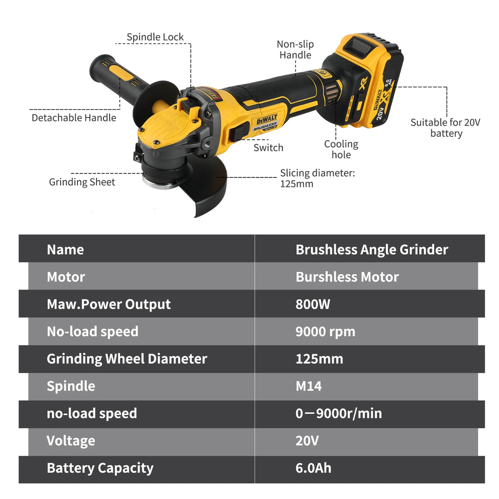 DEWALT DCG409 125mm Flat Head Angle Grinder Bare Machine Tool Cutting Machine 20v grinder  Brushless Tools