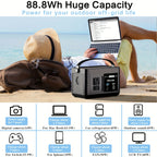 Portable Power Station P86,88.8Wh 3.7 V LiFePo4 Battery, with 120W (150W Peak) AC Outputs, Solar Generator for Travel and Camping
