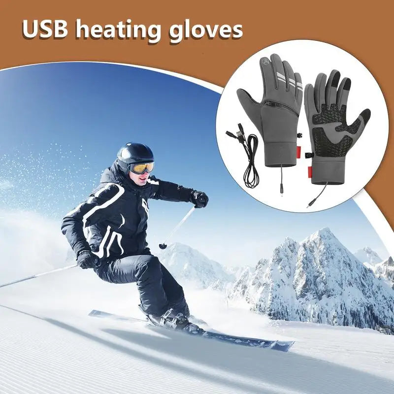 USB Heated Gloves Waterproof Touchscreen Winter Snowboard Gloves Hand Warmer Outdoor Fishing Skiing Cycling Driving Gloves