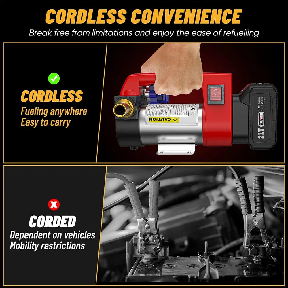 Cordless Diesel Transfer Pump Kit  21V DC Fuel Transfer Pump Battery Powered 12GPM Portable Self-Priming Diesel Pump Kit