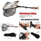 Fishing Landing Net Aluminum Alloy Durable Telescoping Extend to 190cm/130cm/55cm Folding Mesh Safe Fish Catching Releasing