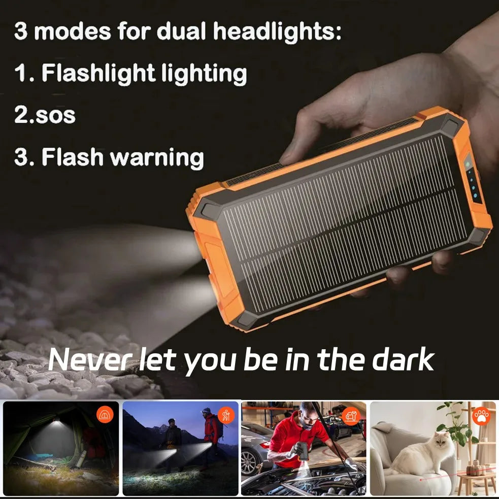 Long-lasting Solar Power Bank, Portable Solar External Battery Pack Built-in Cables, Portable Wireless Charger with Solar Panel