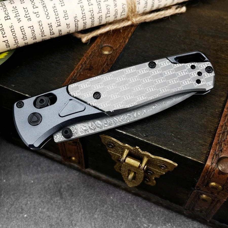 Bugout 535 Axis Lock Folding Knife Damascus Steel Treatment Outdoor Camping Hiking and Survival Tool Practical Cutting Knife EDC